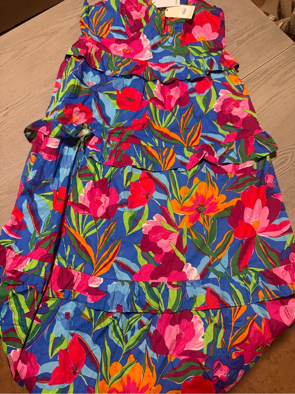 Sugarlips Blue Multicolor Floral Ruffle Midi Dress - Picture 3 of 6